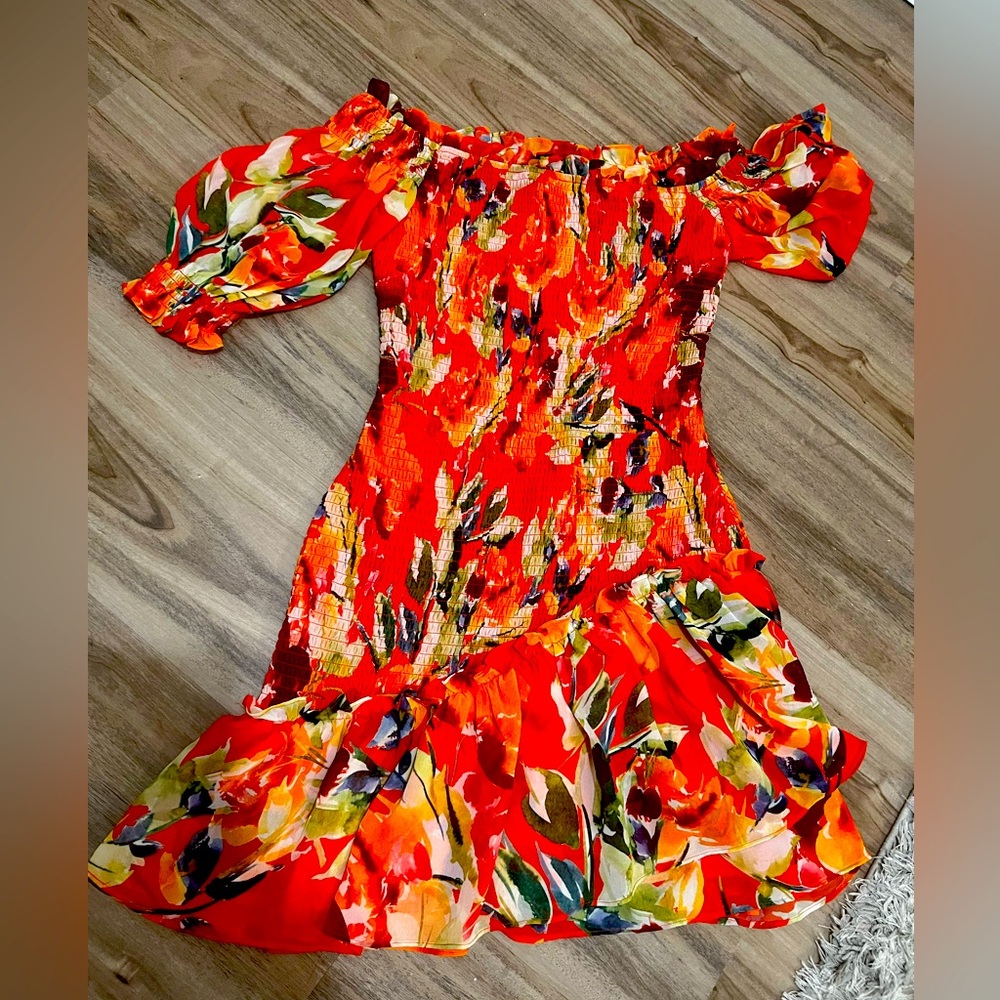 Marciano Off shoulder Bright Floral Dress